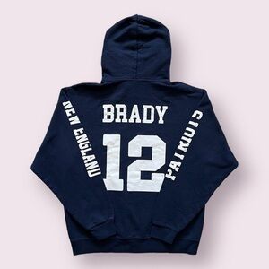 Vintage Jerzees New England Patriots Tom Brady Hoodie - Navy Blue